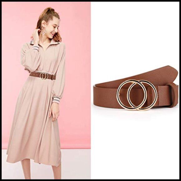 Faux Leather Belts with Double O-Ring Buckle for Jeans